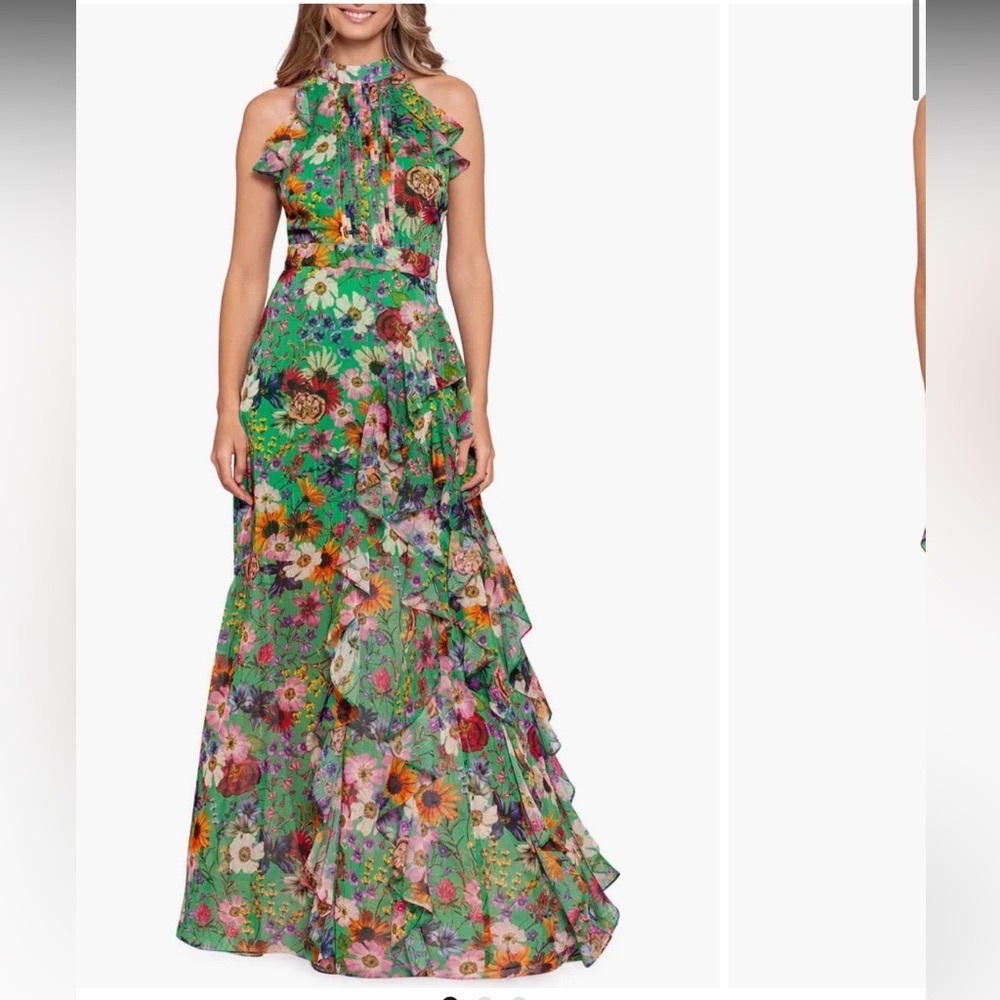 Floral print ruffle chiffon gown Betsy & Adam 2P - worn once - Nordstrom - prom